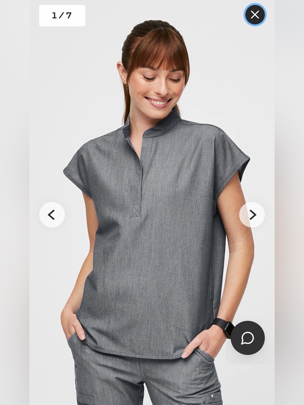 FIGS Rafaela Oversized Short Sleeve Scrub Top Pockets Graphite Womens Size Small